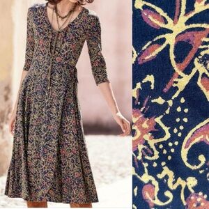 Peruvian Connection Faux Wrap Dress Size XS Knee Length Floral Pima Modal Jersey